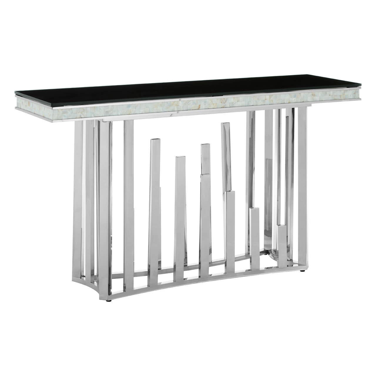 Eliza Silver Console Table with Black Glass Top