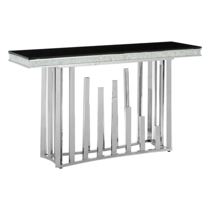 Eliza Silver Console Table with Black Glass Top