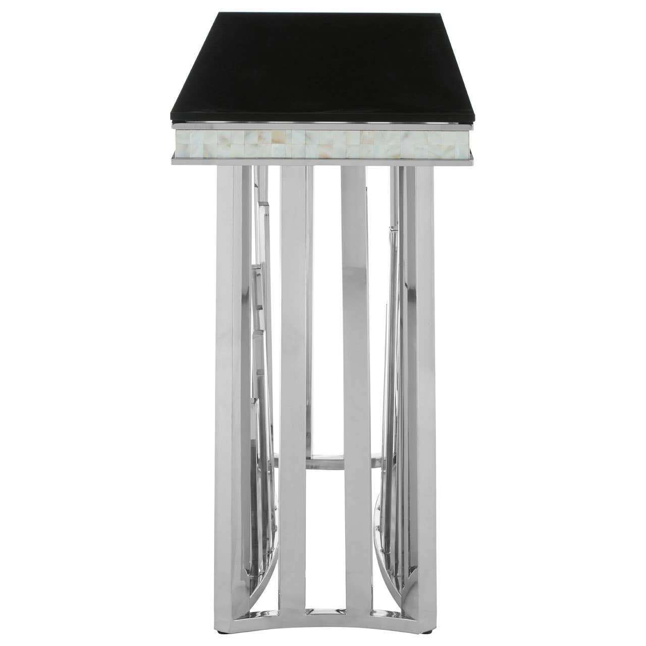 Eliza Silver Console Table with Black Glass Top