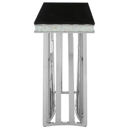Eliza Silver Console Table with Black Glass Top
