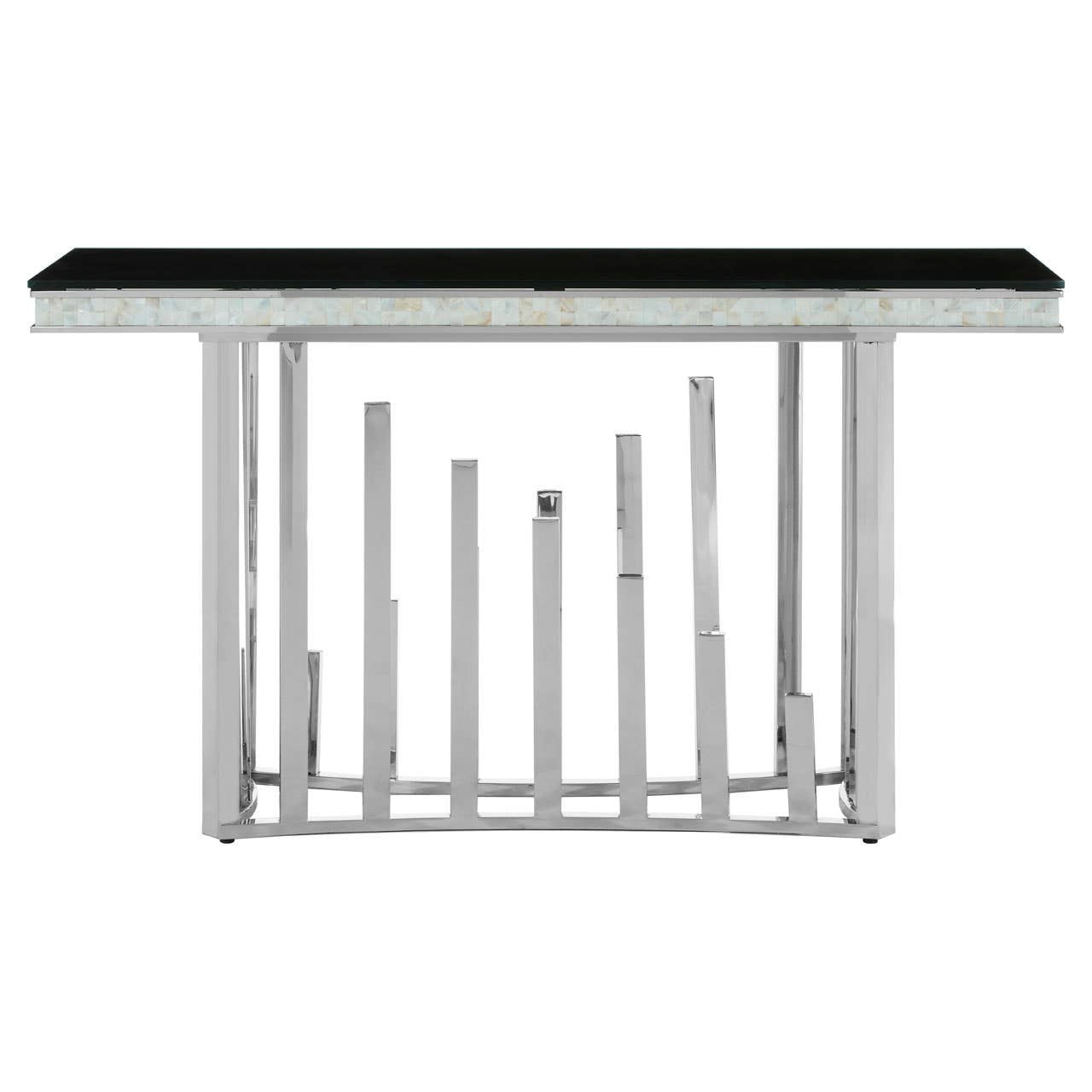 Eliza Silver Console Table with Black Glass Top
