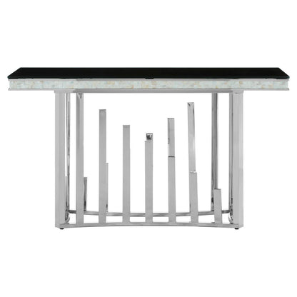 Eliza Silver Console Table with Black Glass Top