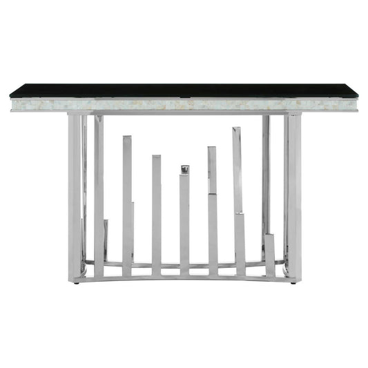 Eliza Silver Console Table with Black Glass Top