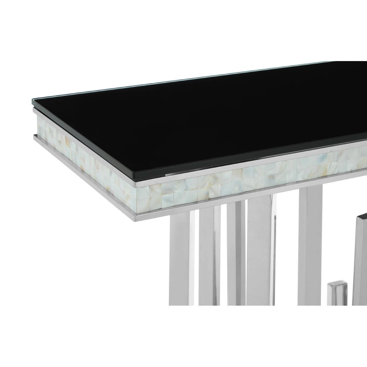 Eliza Silver Console Table with Black Glass Top