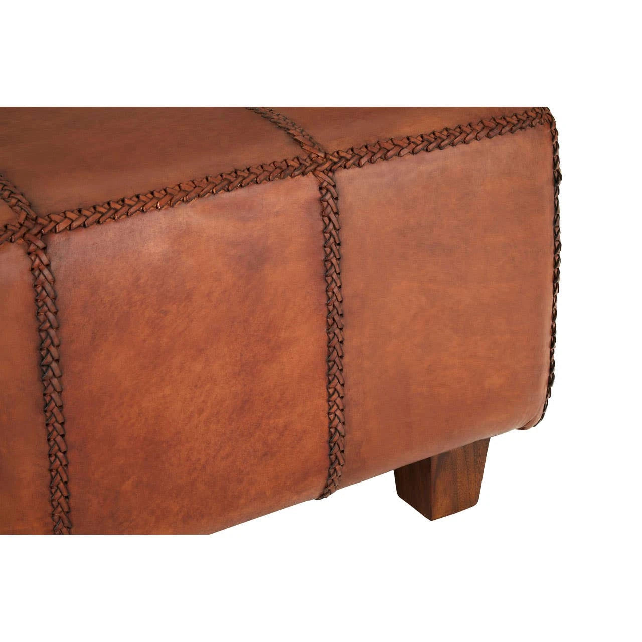 Inca Leather Bench With Teak Wood Legs