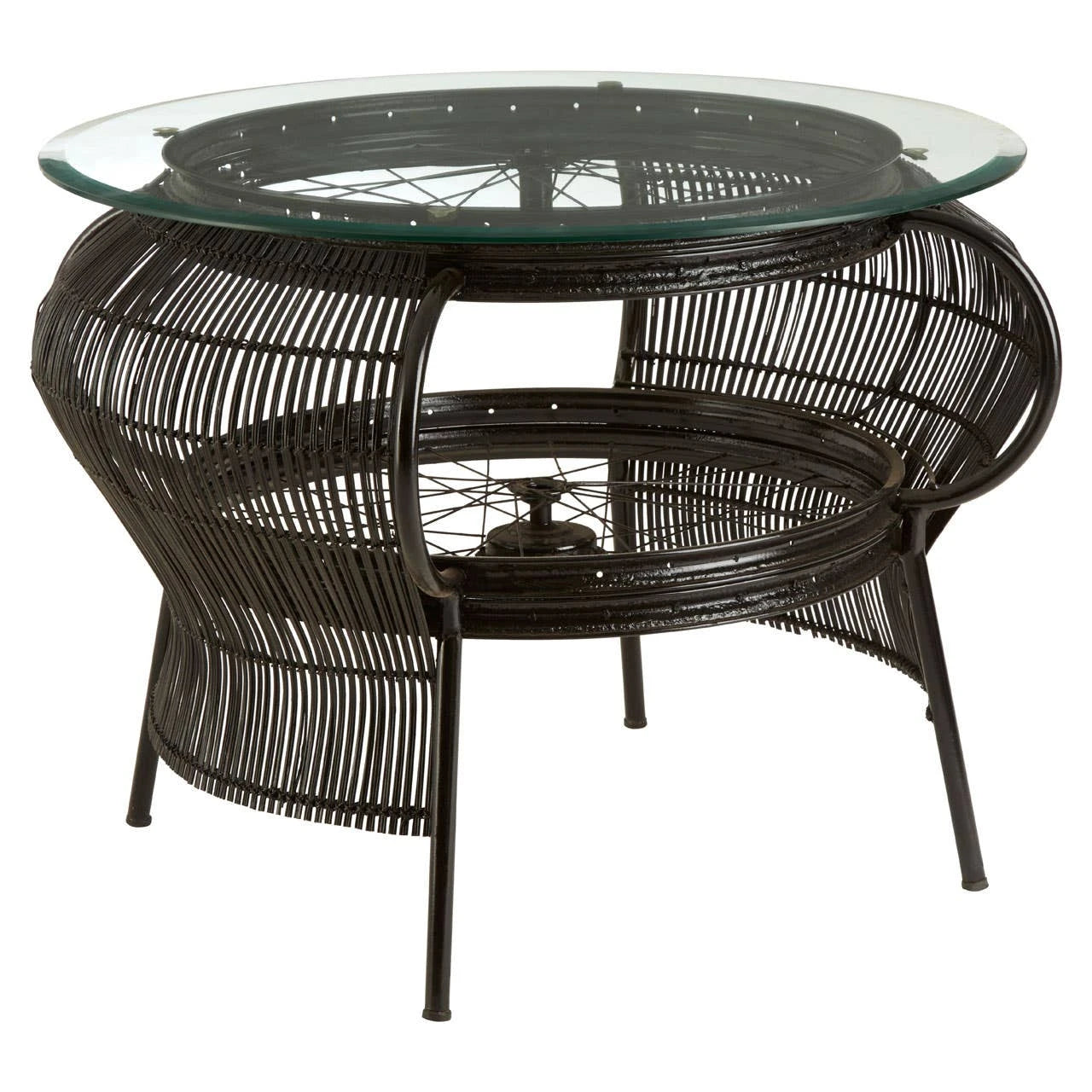 Mantis Black Finish Bicycle Wheel Design Coffee Table