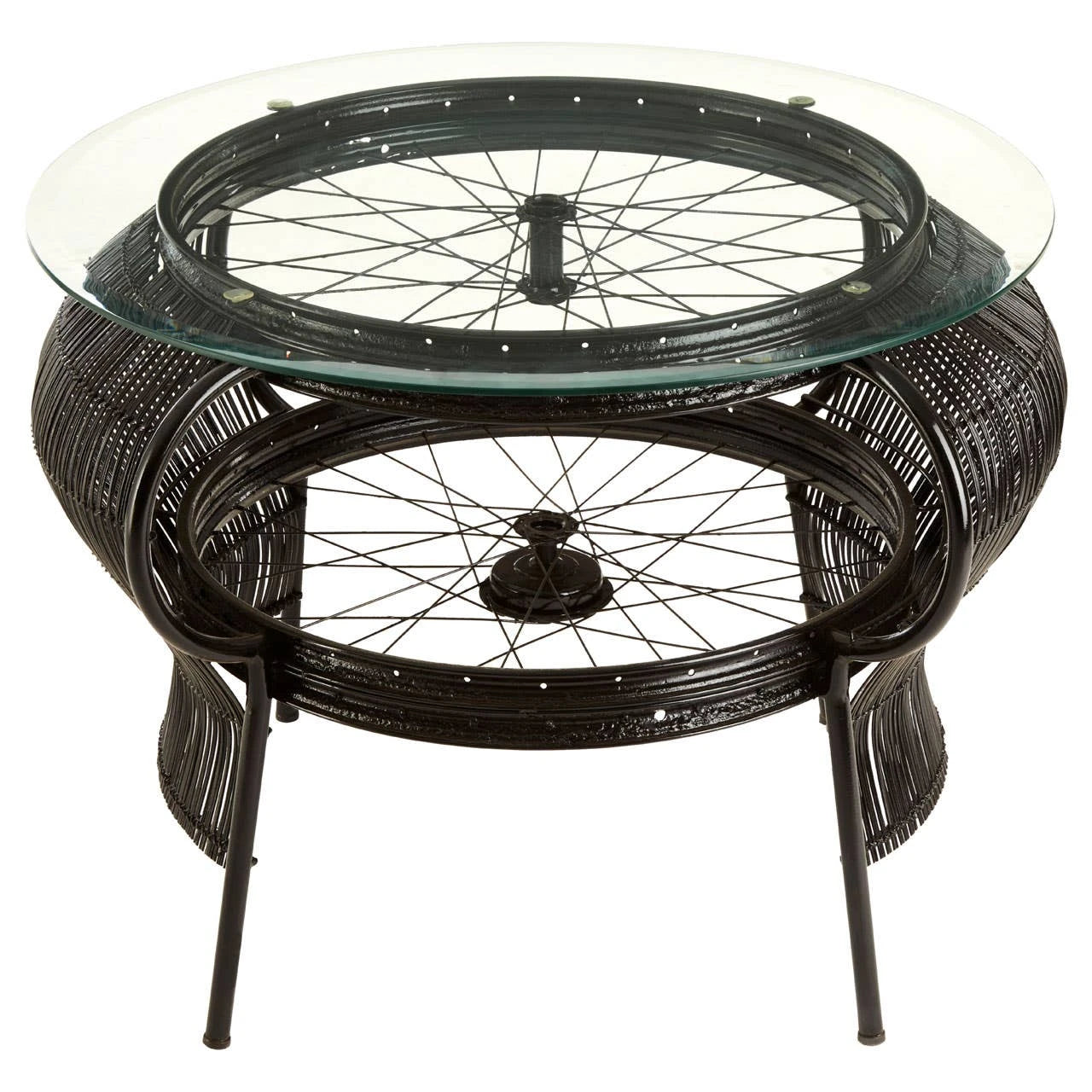Mantis Black Finish Bicycle Wheel Design Coffee Table