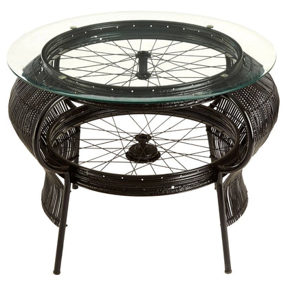 Mantis Black Finish Bicycle Wheel Design Coffee Table