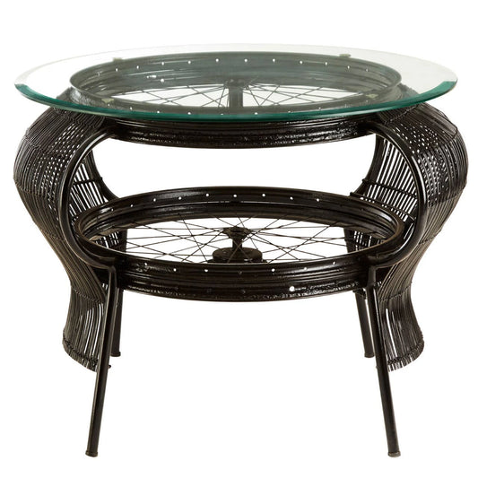 Mantis Black Finish Bicycle Wheel Design Coffee Table