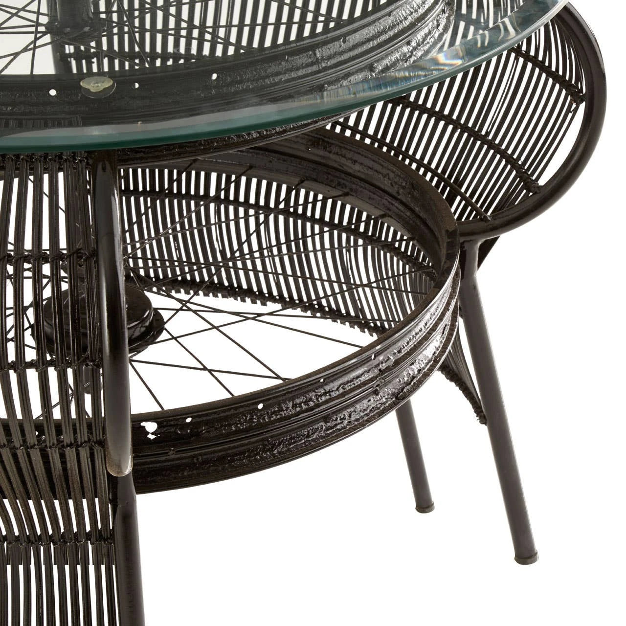 Mantis Black Finish Bicycle Wheel Design Coffee Table