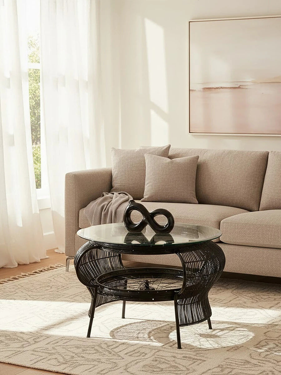 Mantis Black Finish Bicycle Wheel Design Coffee Table
