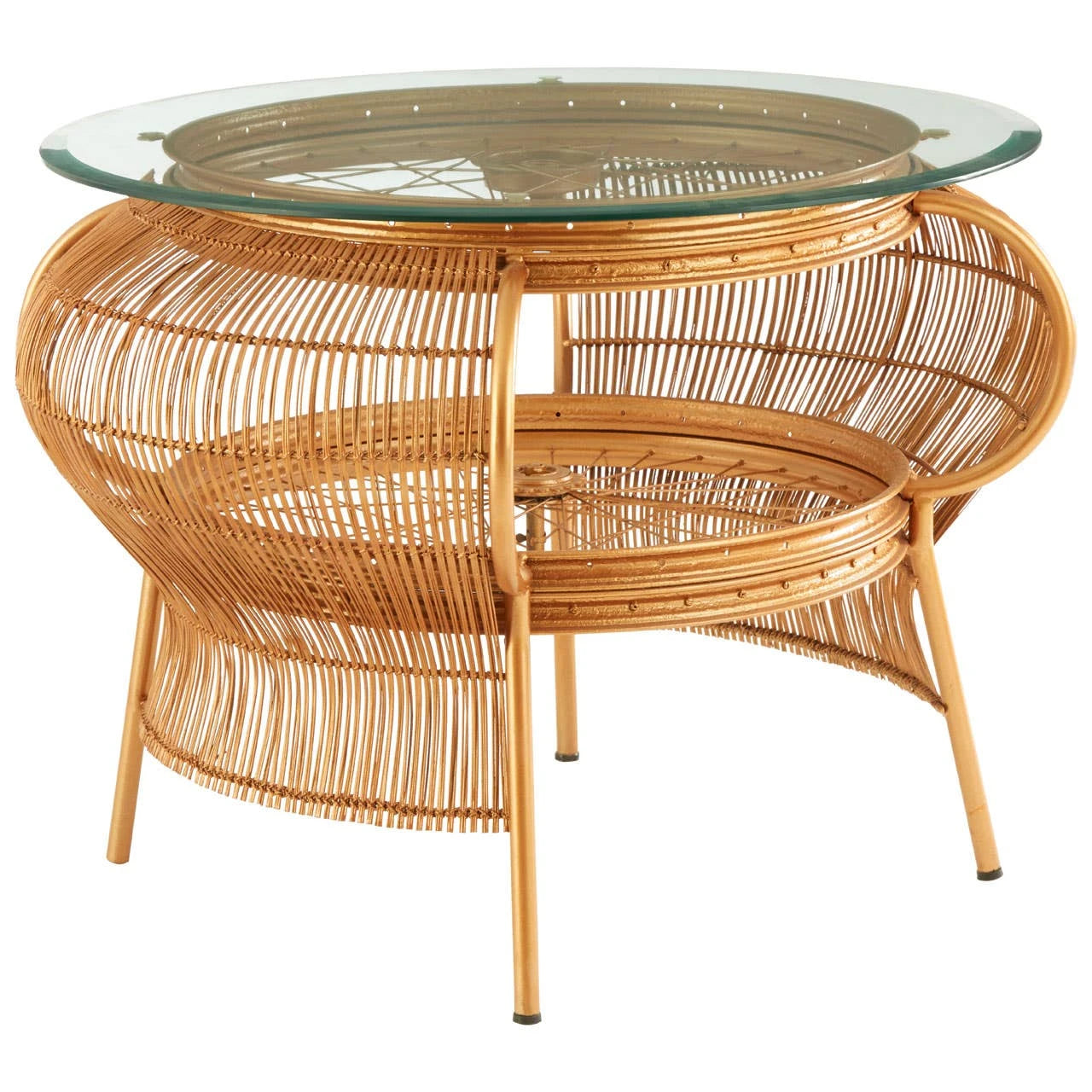 Mantis Gold Finish Bicycle Finish Design Coffee Table