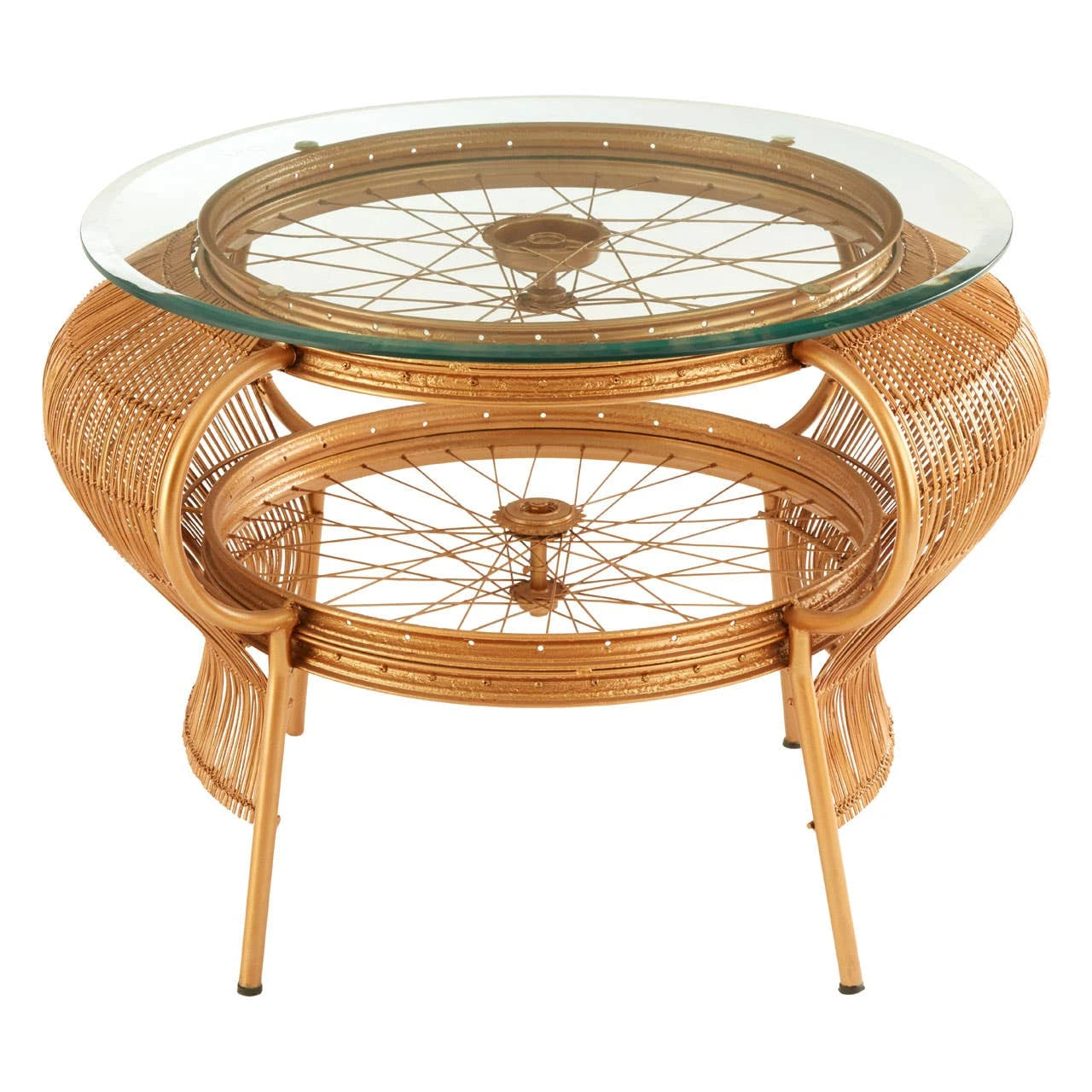 Mantis Gold Finish Bicycle Finish Design Coffee Table