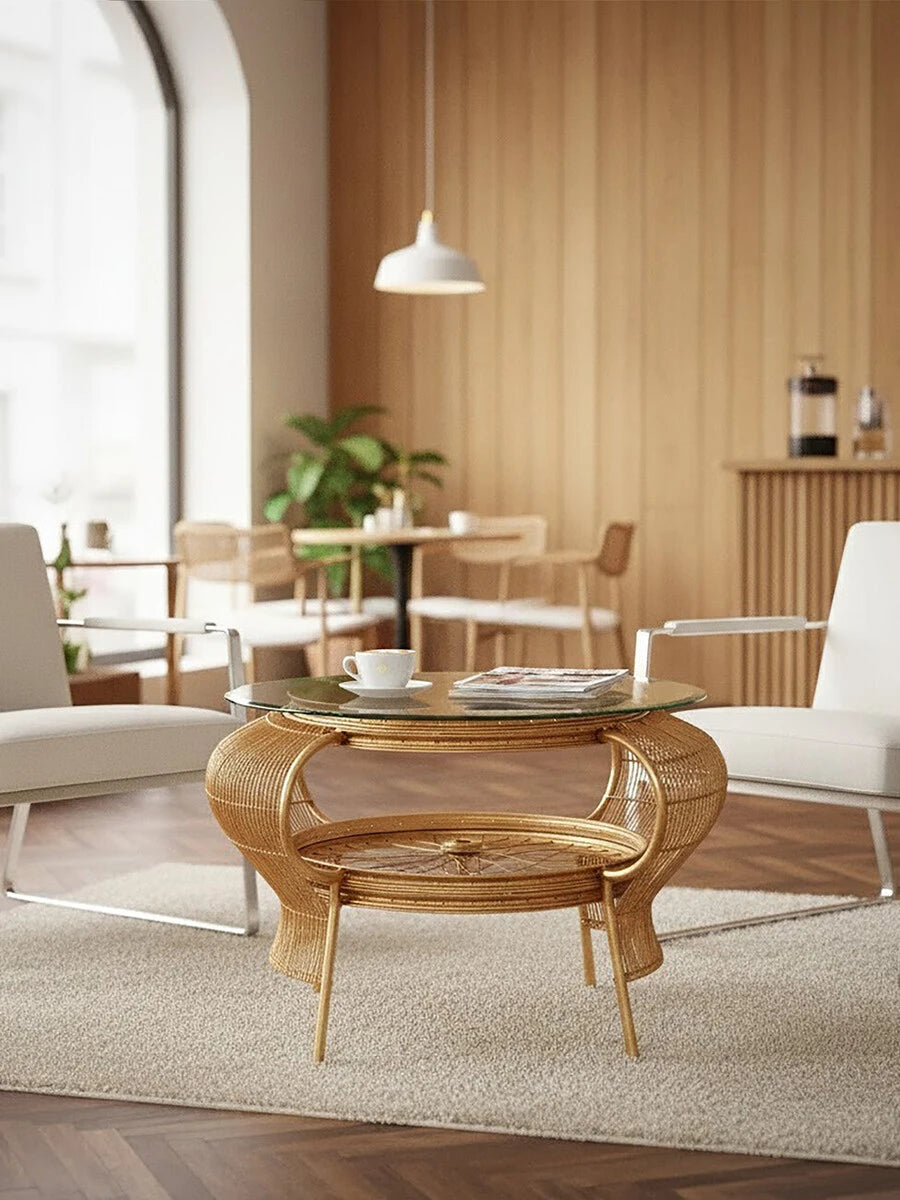 Mantis Gold Finish Bicycle Finish Design Coffee Table