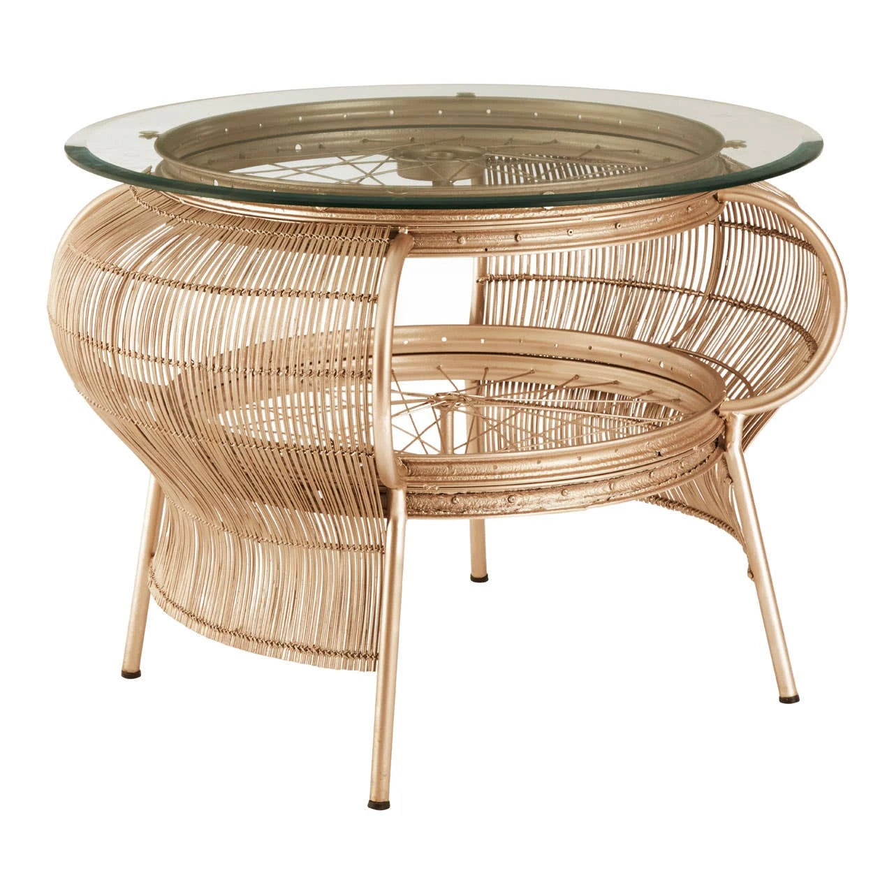 Mantis Champagne Gold Finish Bicycle Wheel Design Coffee Table