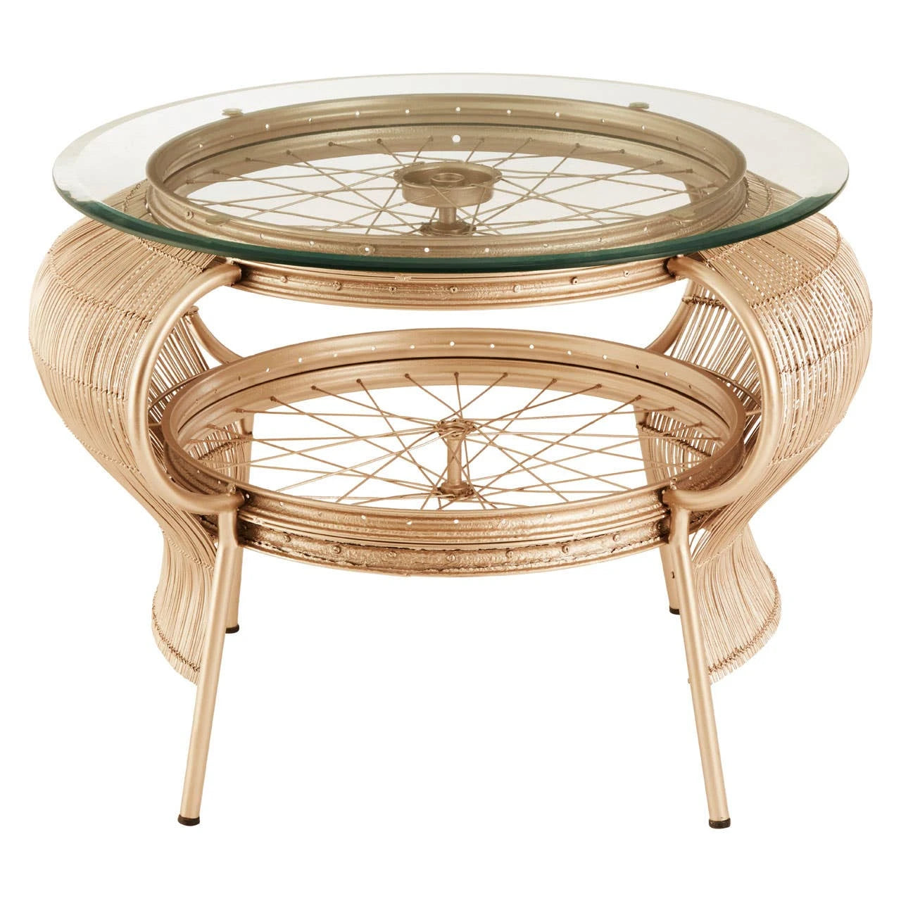 Mantis Champagne Gold Finish Bicycle Wheel Design Coffee Table