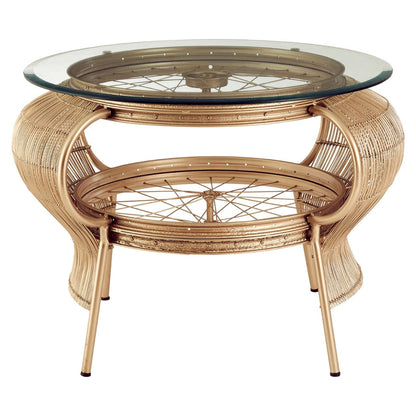 Mantis Champagne Gold Finish Bicycle Wheel Design Coffee Table