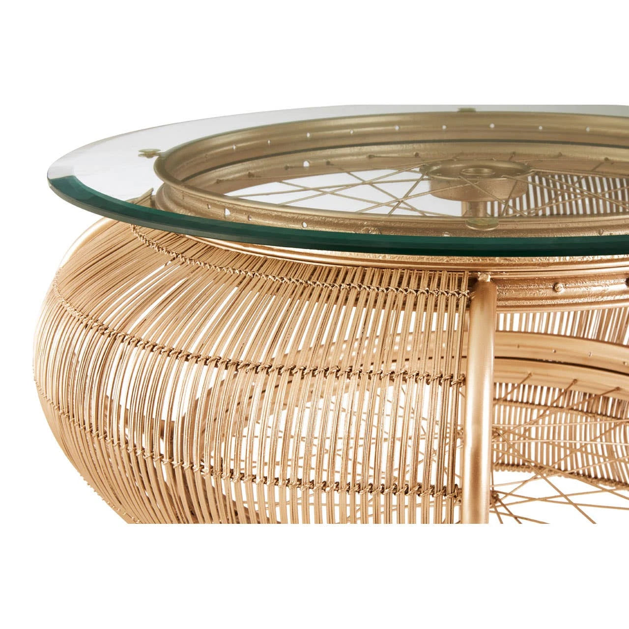 Mantis Champagne Gold Finish Bicycle Wheel Design Coffee Table