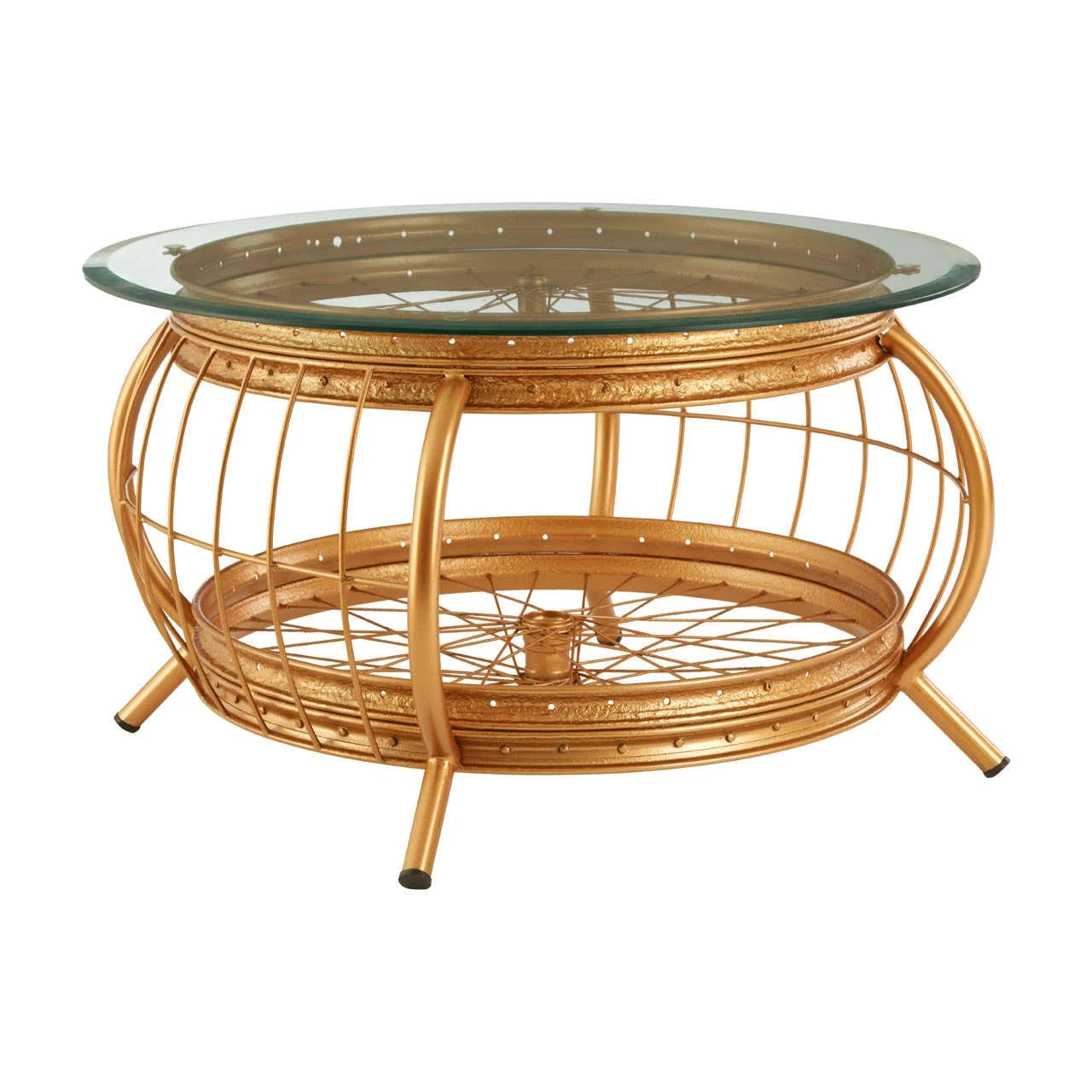 Mantis Gold Finish Bicycle Wheel Coffee Table