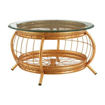 Mantis Gold Finish Bicycle Wheel Coffee Table