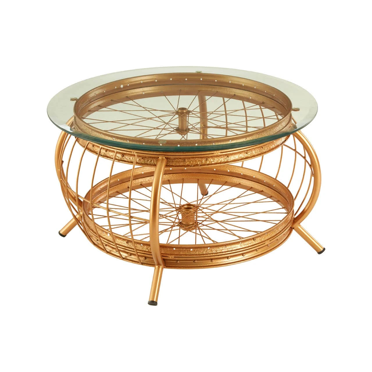 Mantis Gold Finish Bicycle Wheel Coffee Table