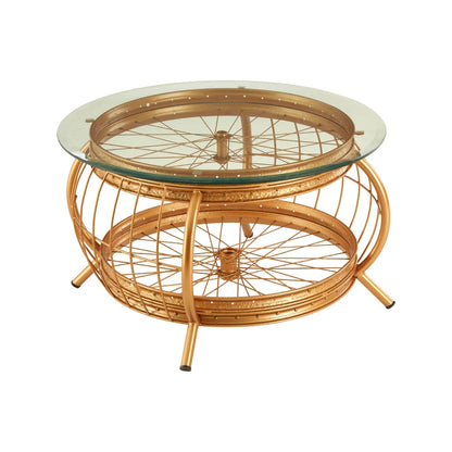 Mantis Gold Finish Bicycle Wheel Coffee Table