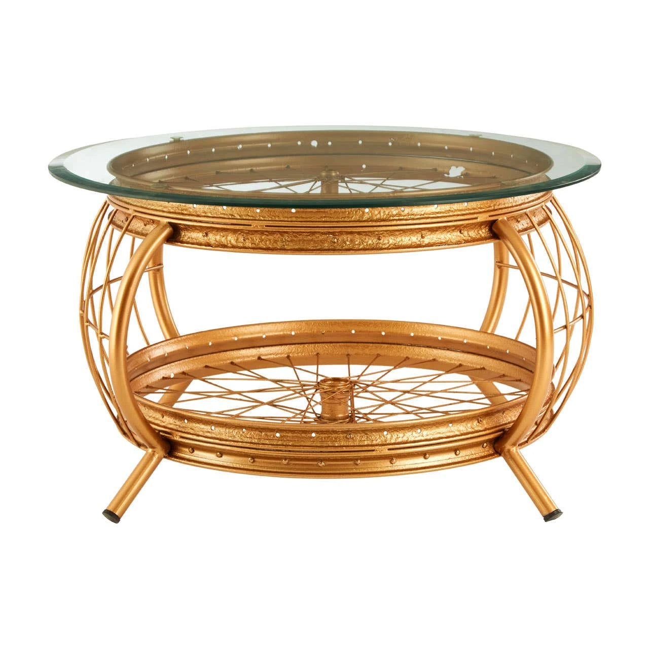 Mantis Gold Finish Bicycle Wheel Coffee Table