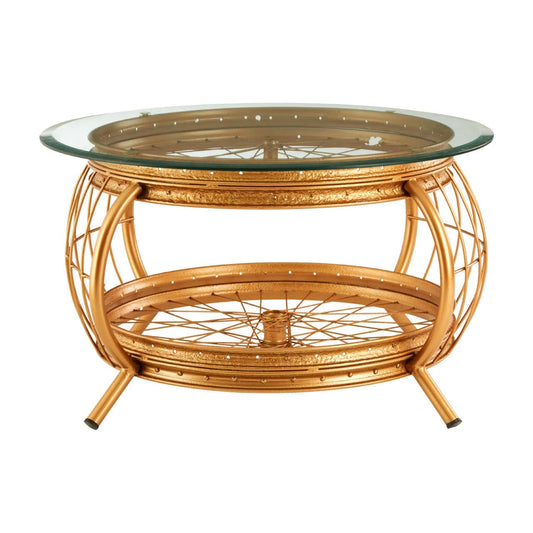 Mantis Gold Finish Bicycle Wheel Coffee Table