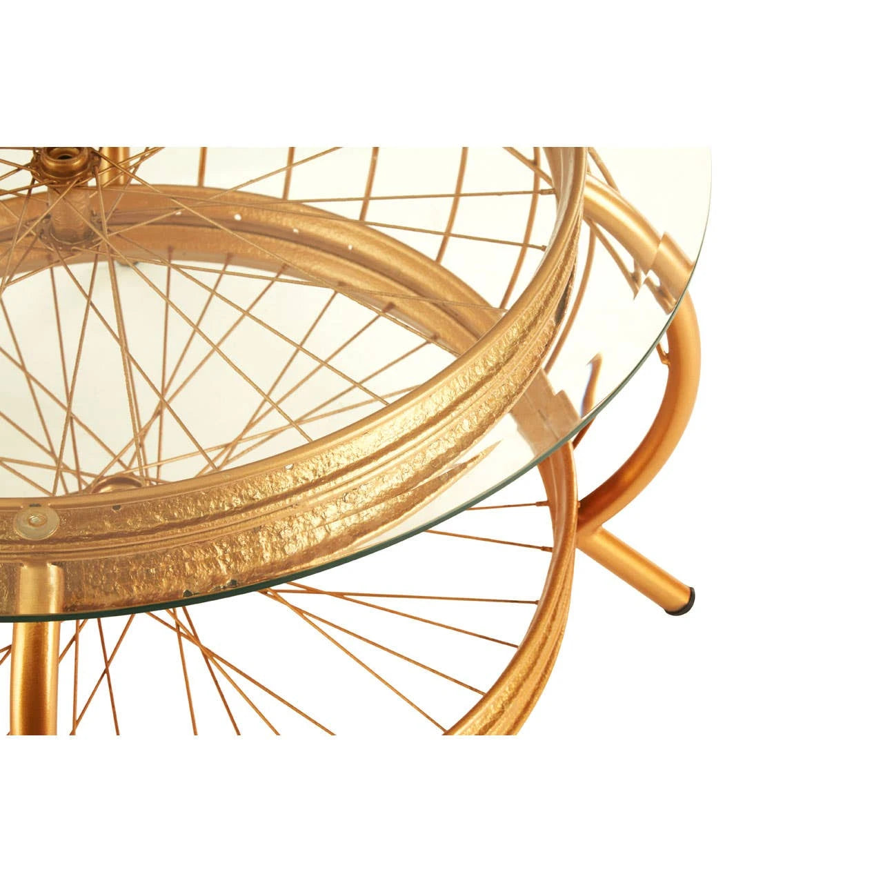 Mantis Gold Finish Bicycle Wheel Coffee Table