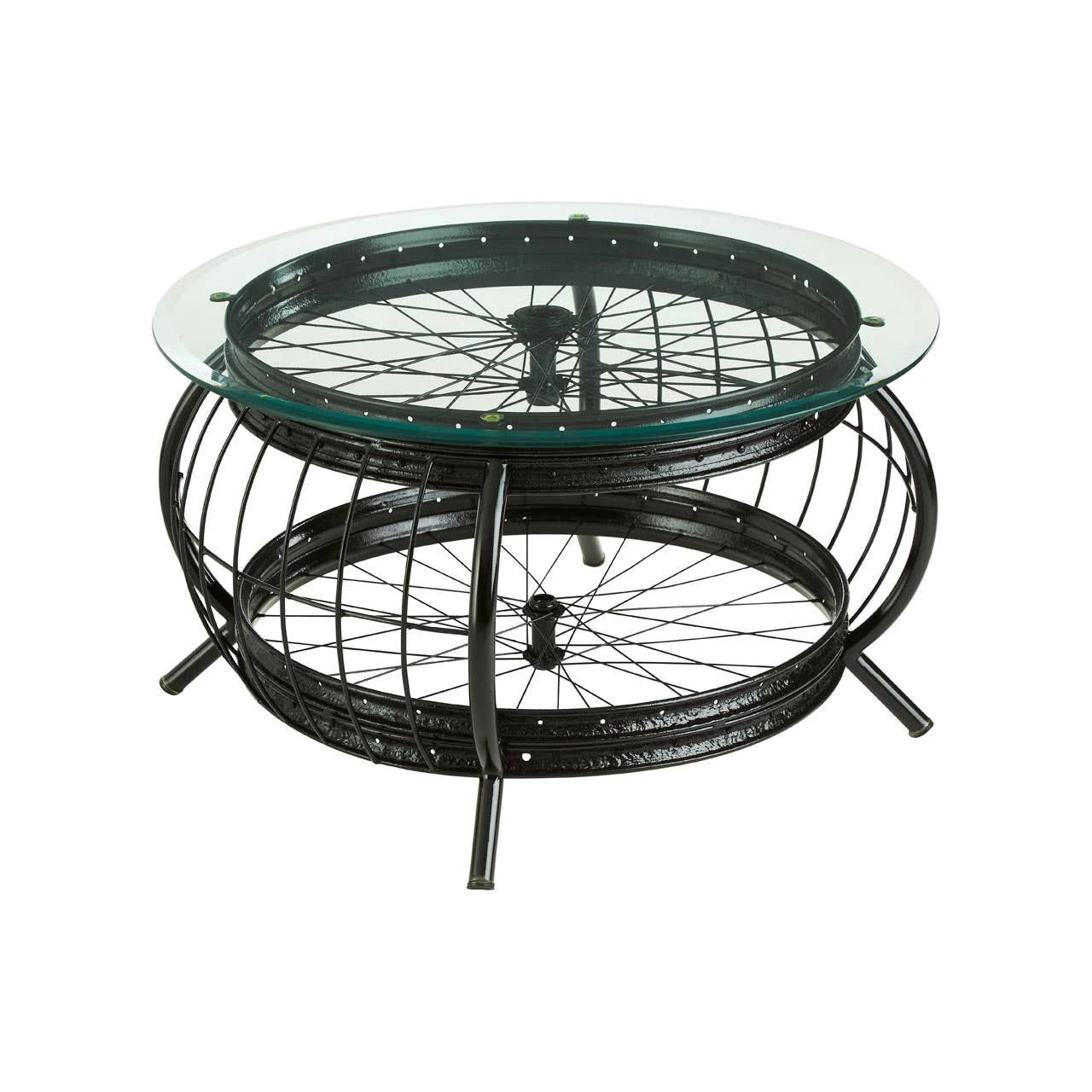 Mantis Black Finish Bicycle Wheel Coffee Table