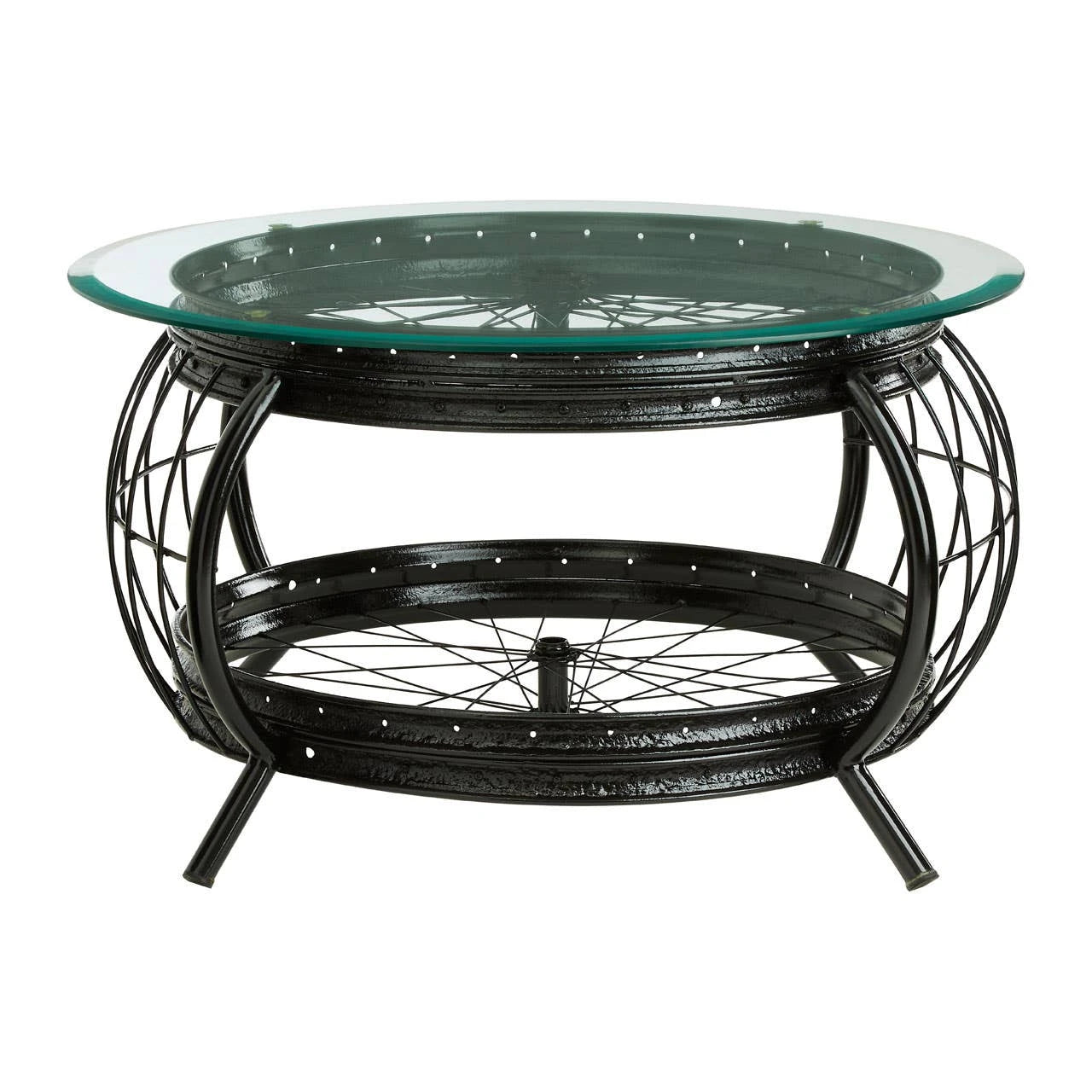 Mantis Black Finish Bicycle Wheel Coffee Table