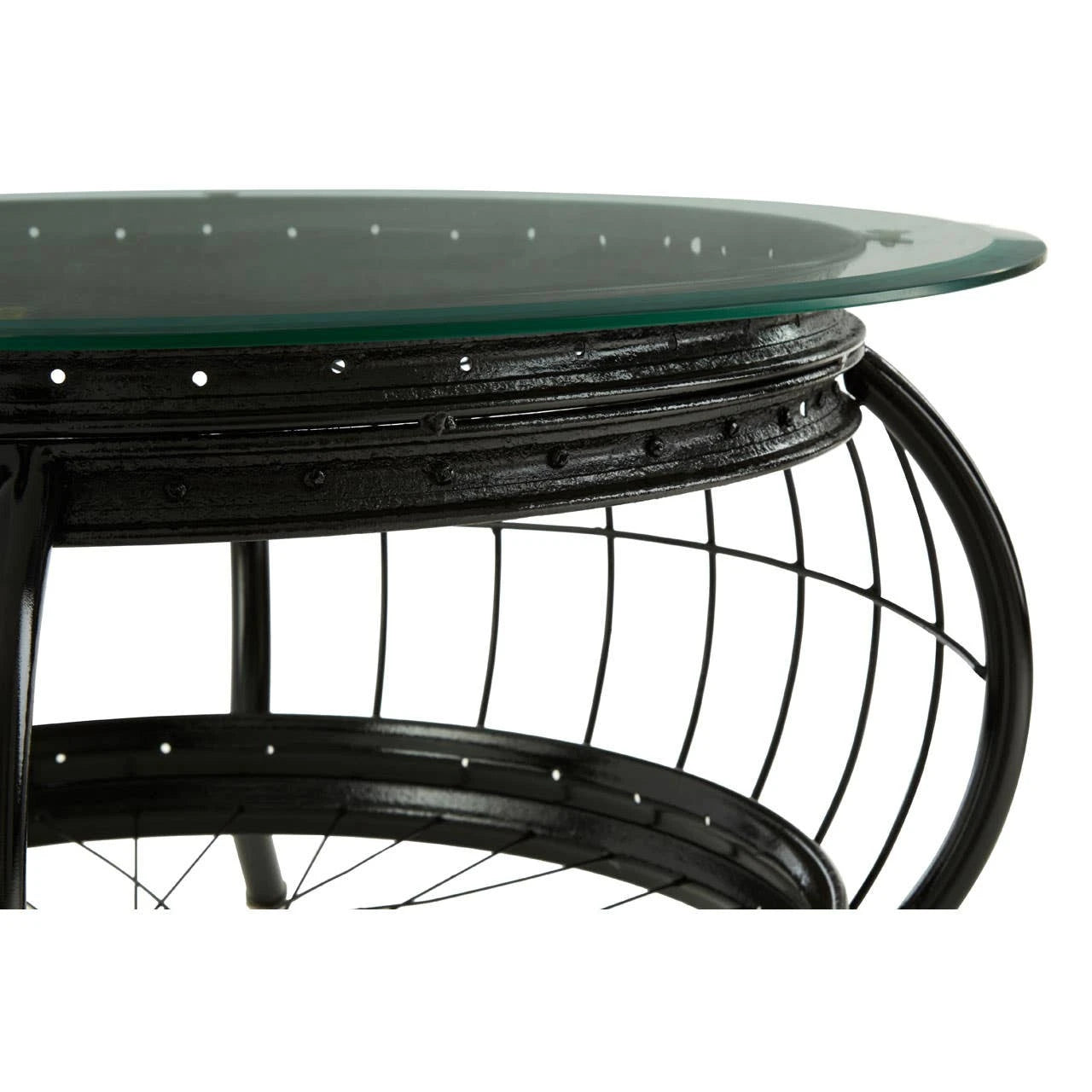 Mantis Black Finish Bicycle Wheel Coffee Table