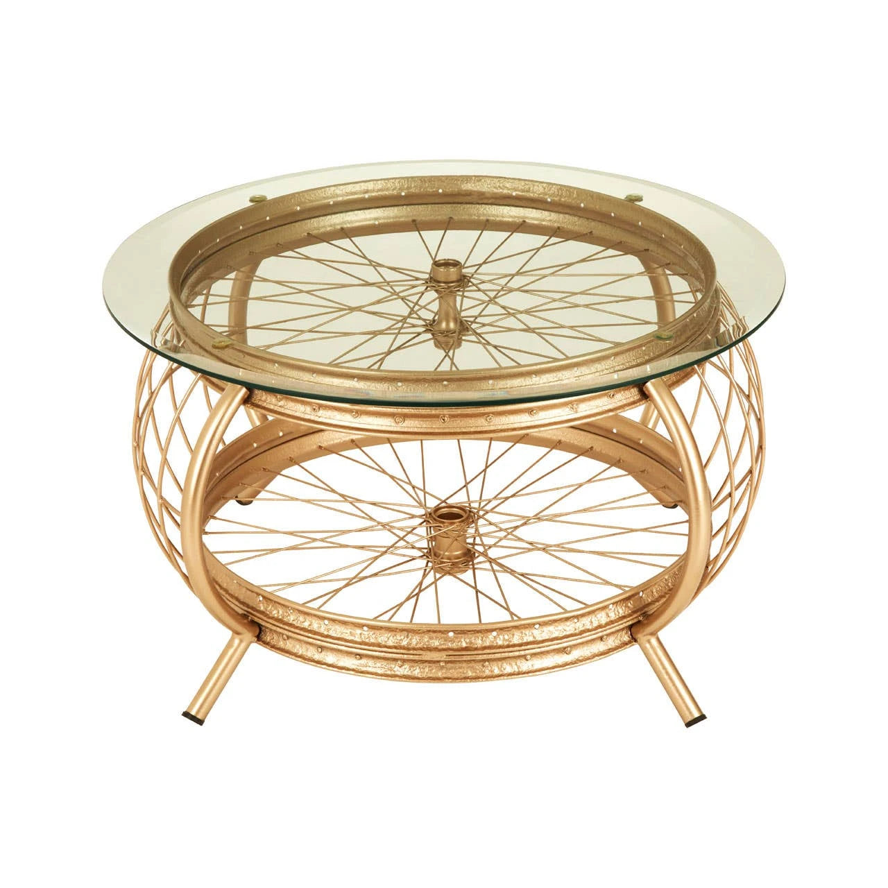 Mantis Champagne Gold Finish Biycle Wheel Coffee Table