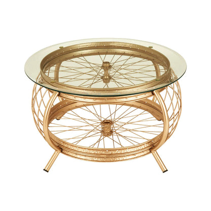 Mantis Champagne Gold Finish Biycle Wheel Coffee Table