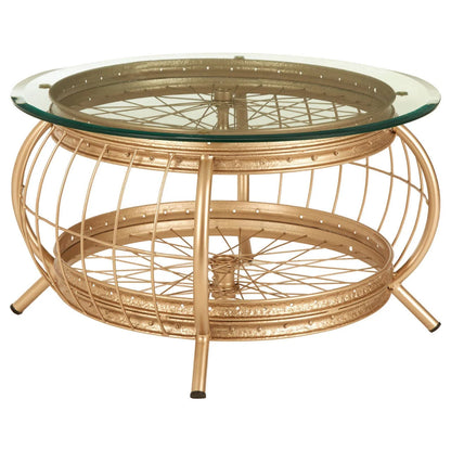 Mantis Champagne Gold Finish Biycle Wheel Coffee Table