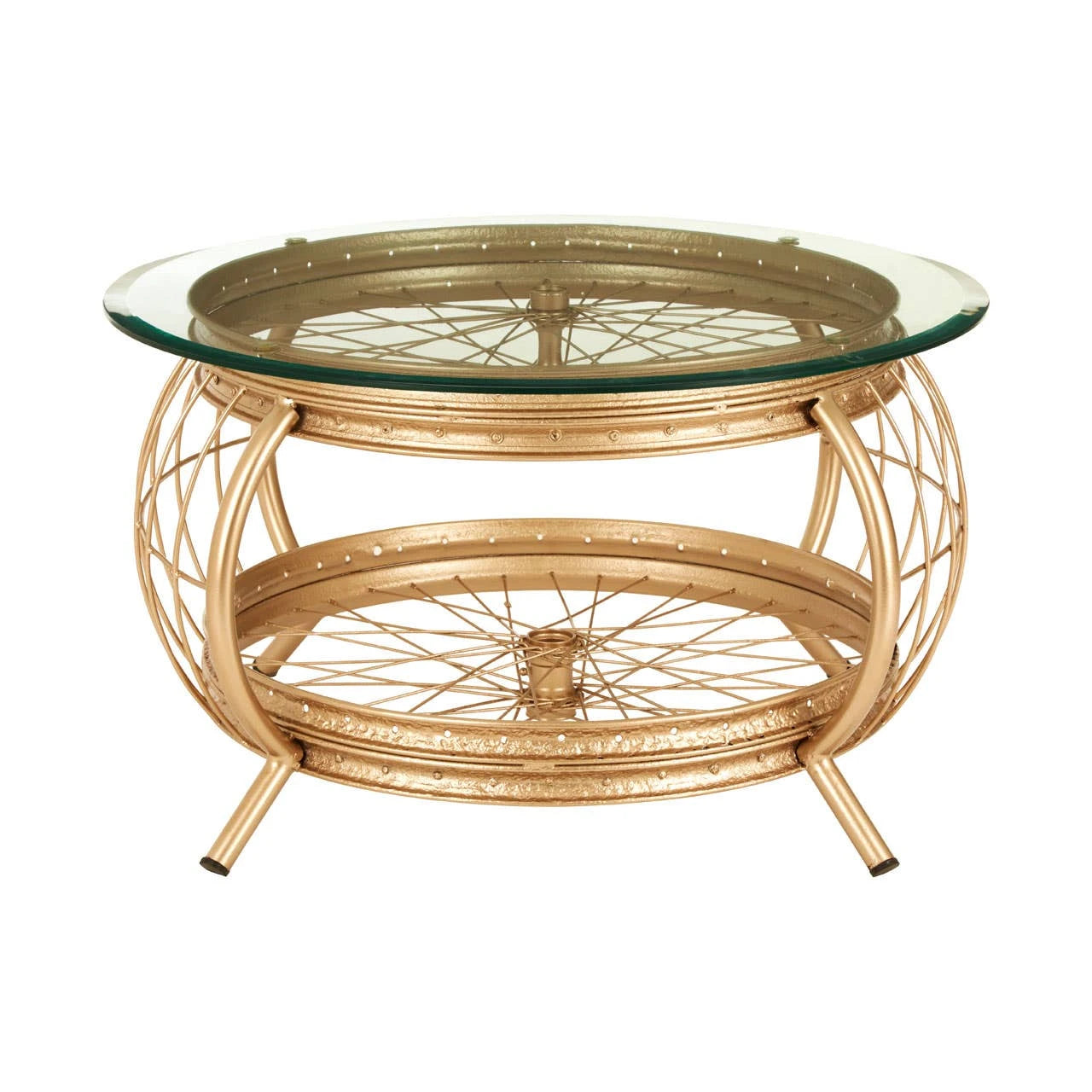 Mantis Champagne Gold Finish Biycle Wheel Coffee Table