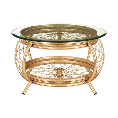Mantis Champagne Gold Finish Biycle Wheel Coffee Table
