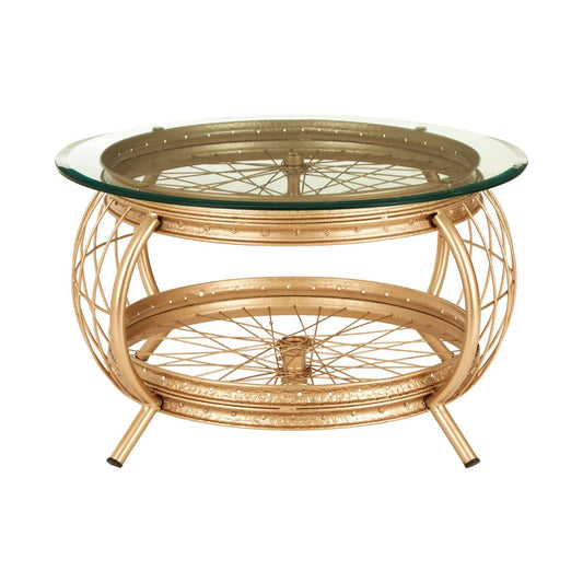 Mantis Champagne Gold Finish Biycle Wheel Coffee Table