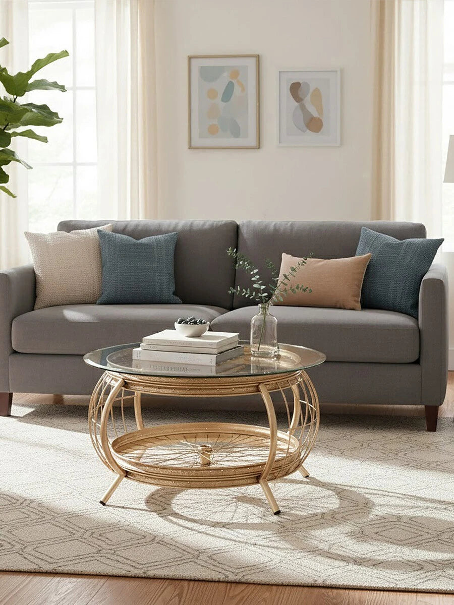 Mantis Champagne Gold Finish Biycle Wheel Coffee Table