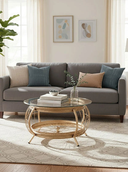 Mantis Champagne Gold Finish Biycle Wheel Coffee Table
