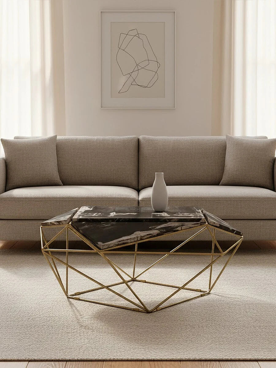 Relic Dark Petrified Wood Geometric Coffee Table