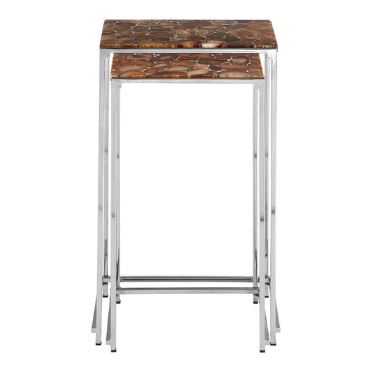 Relic Nest of 2 Side Tables With Agate Stone Top