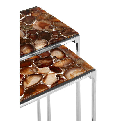 Relic Nest of 2 Side Tables With Agate Stone Top