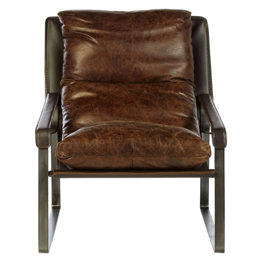 Hoxton Brown Leather Sledge Base Lounge Chair
