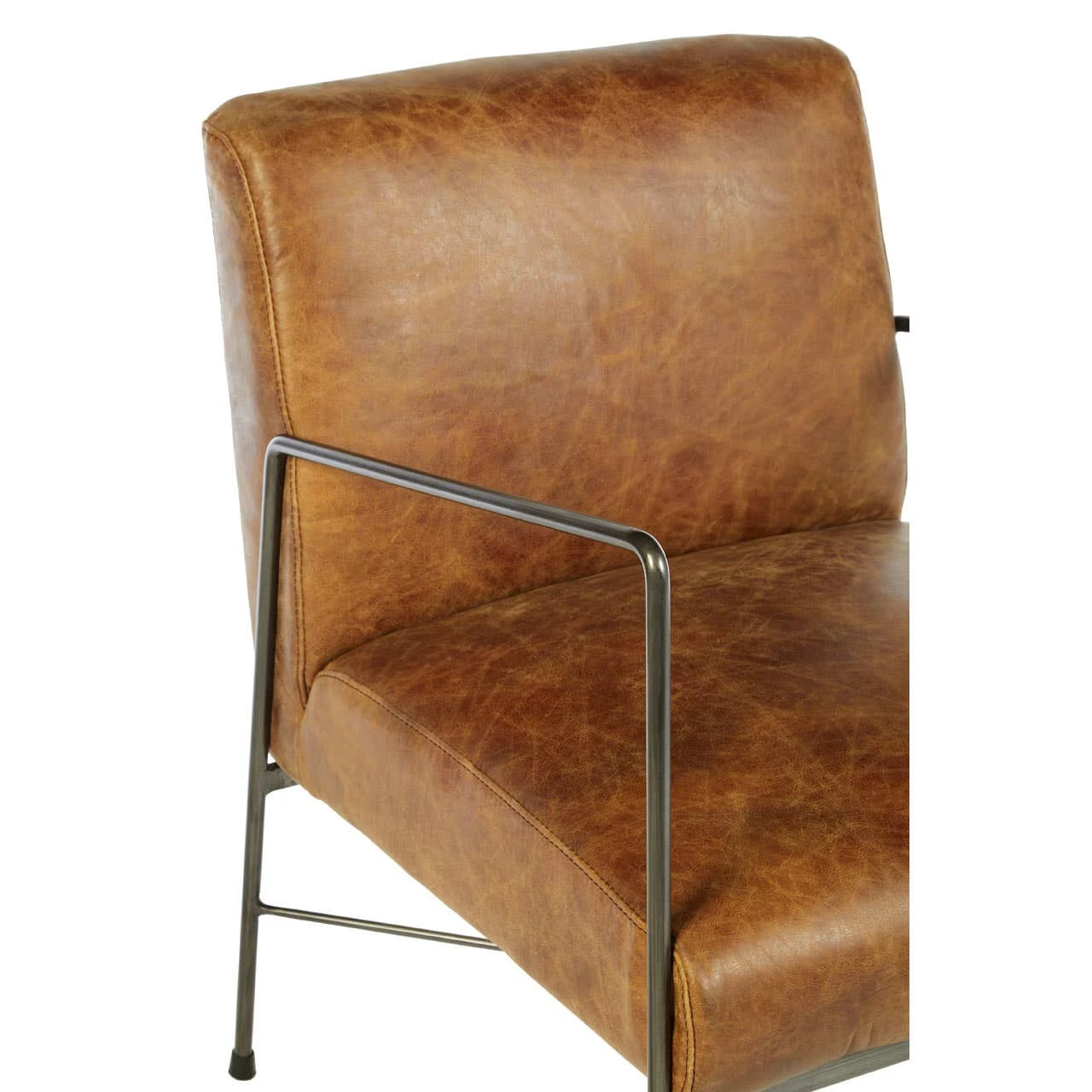 Hoxton Light Brown Genuine Leather and Iron Lounge Chair