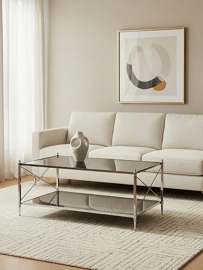 Hoffmann Black Glass and Nickel Finish Rectangular Coffee Table