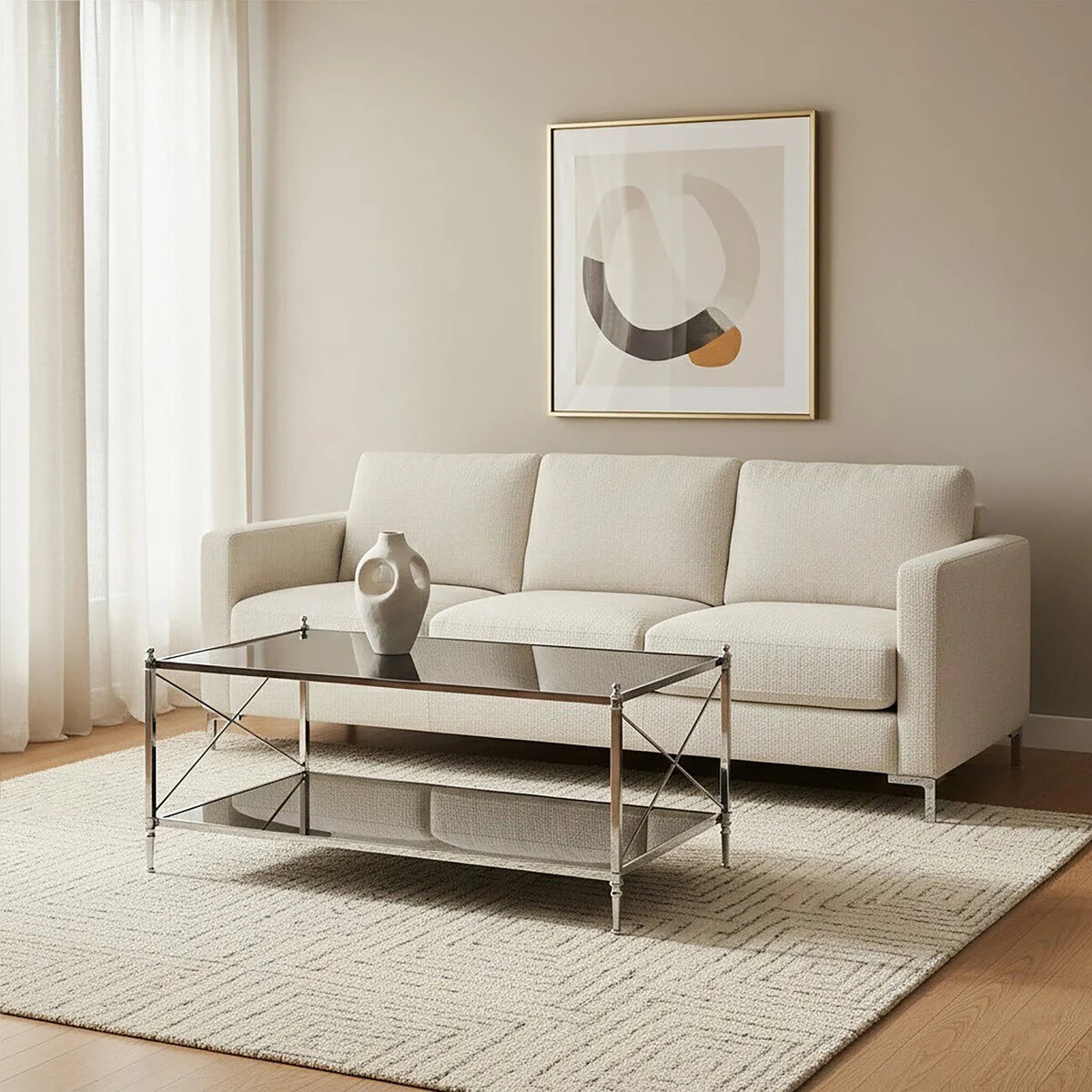Hoffmann Black Glass and Nickel Finish Rectangular Coffee Table