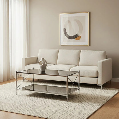 Hoffmann Black Glass and Nickel Finish Rectangular Coffee Table