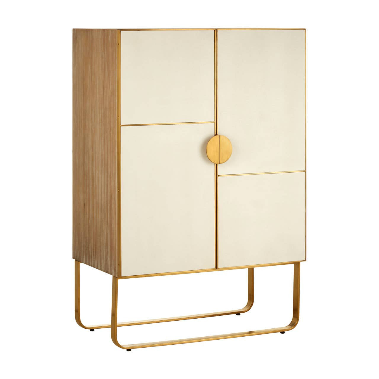 Modica Oak Wood and Brushed Gold Cabinet