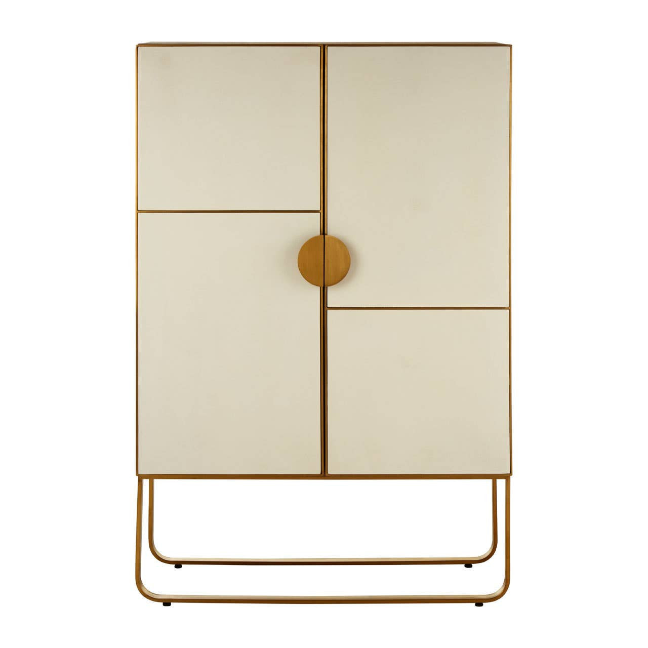 Modica Oak Wood and Brushed Gold Cabinet